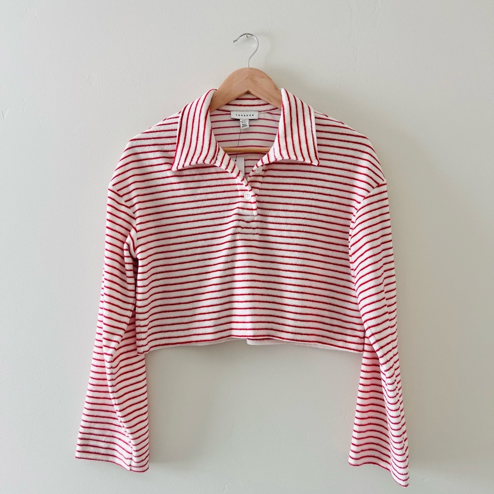 Topshop Red and White Striped Polo Pullover